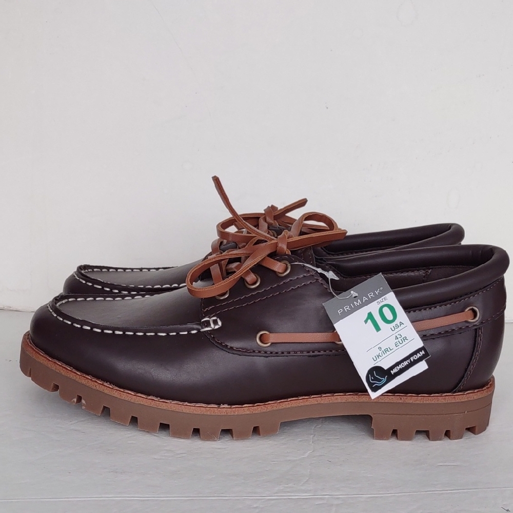 BRAND NEW Primark Men's Dark Brown Leather(SYNTHETIC )Boat Shoes